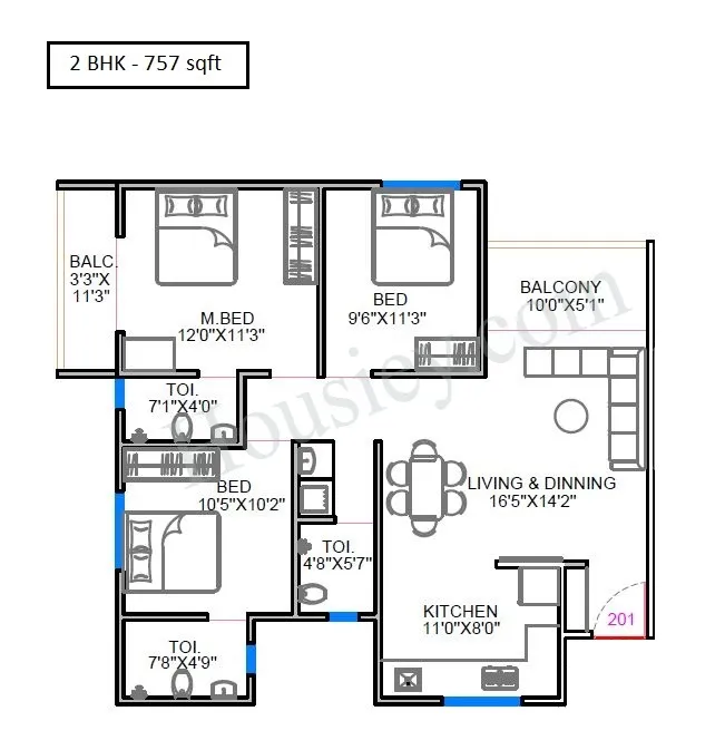 Kesar High Street Unit plan - 757 sq.ft.