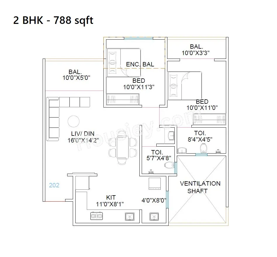 Kesar High Street Unit plan - 788 sq.ft.
