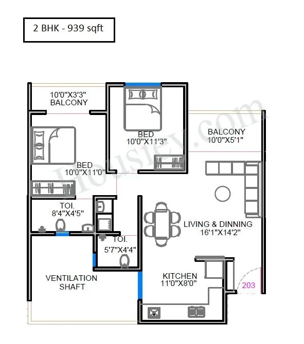 Kesar High Street Unit plan - 939 sq.ft.