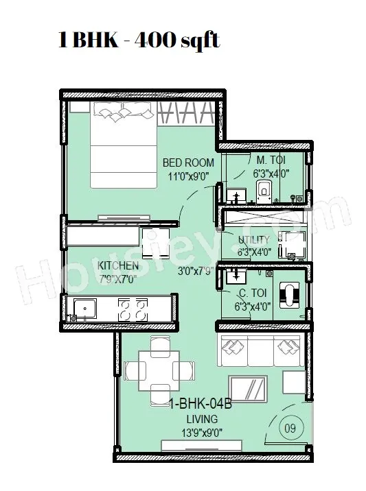 Kohinoor Eden Unit plan - 400 sq.ft.