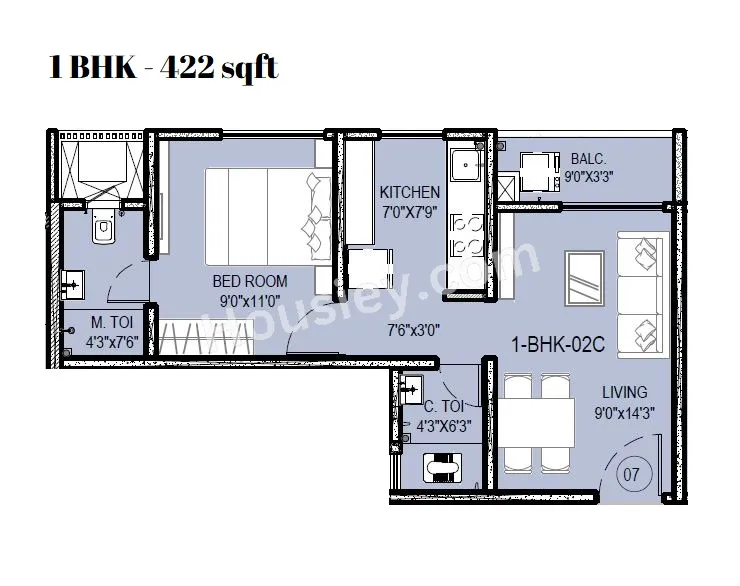 Kohinoor Eden Unit plan - 422 sq.ft.