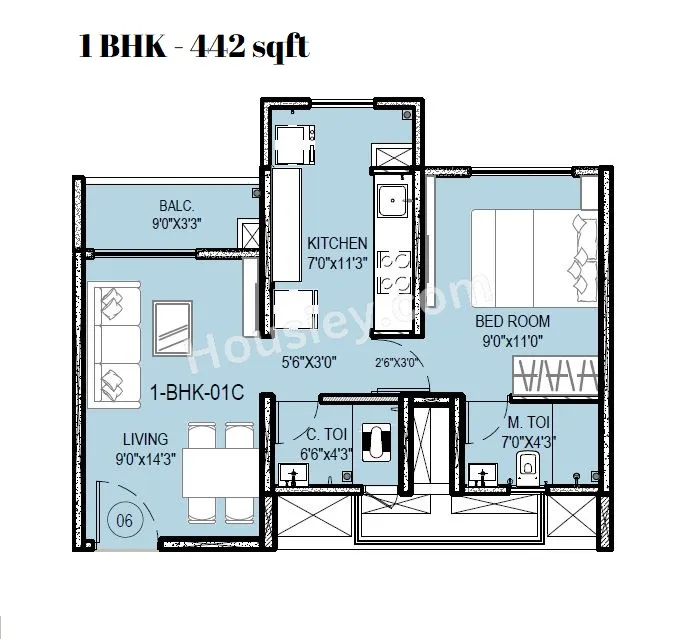 Kohinoor Eden Unit plan - 442 sq.ft.