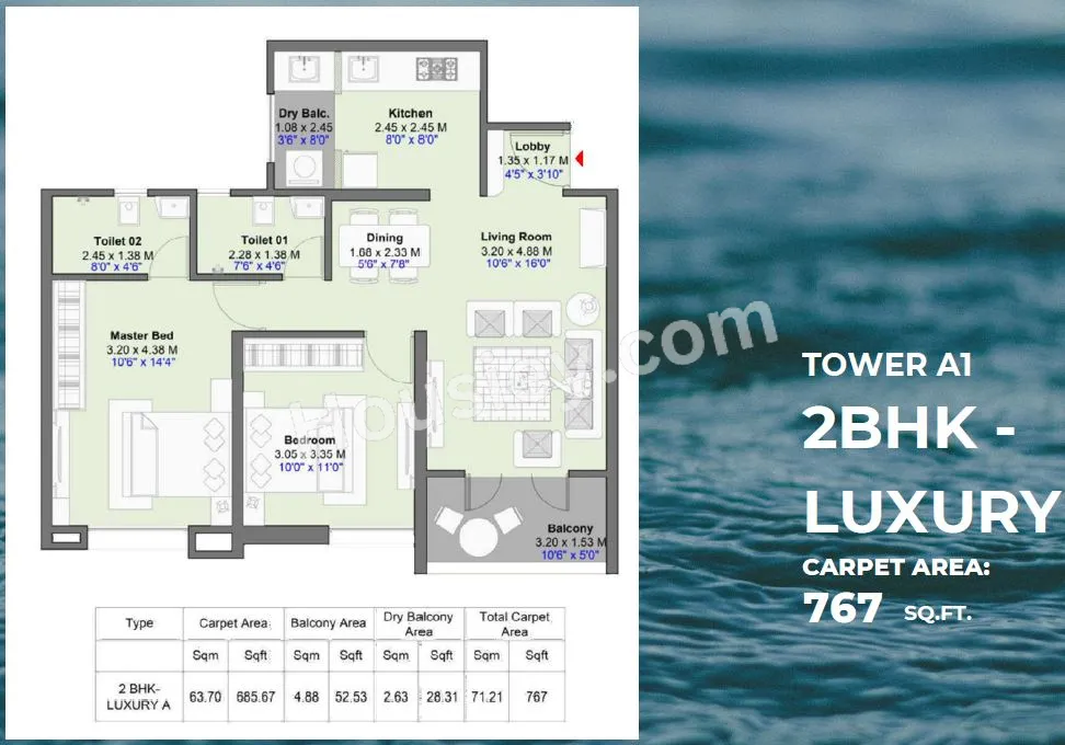 Kohinoor Riverdale Unit plan - 767 sq.ft.