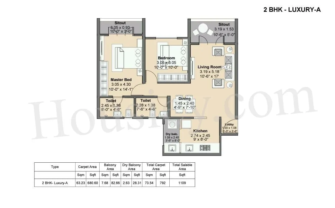 Kohinoor Famville Unit plan - 792 sq.ft.
