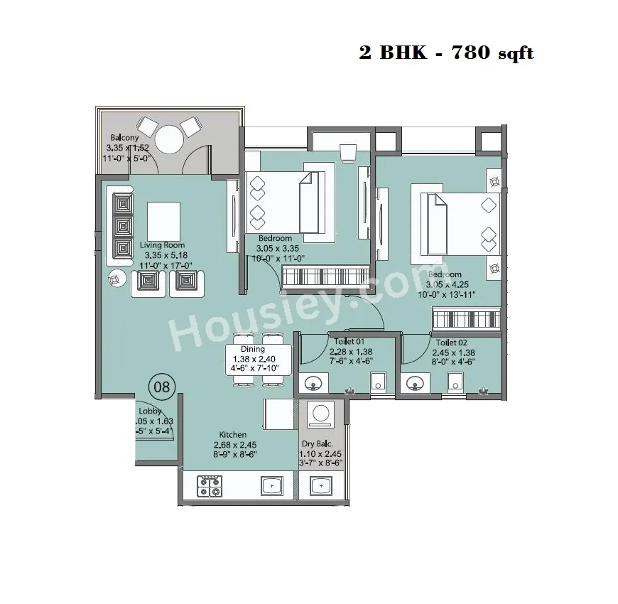 Kohinoor Viva Pixel Unit plan - 780 sq.ft.