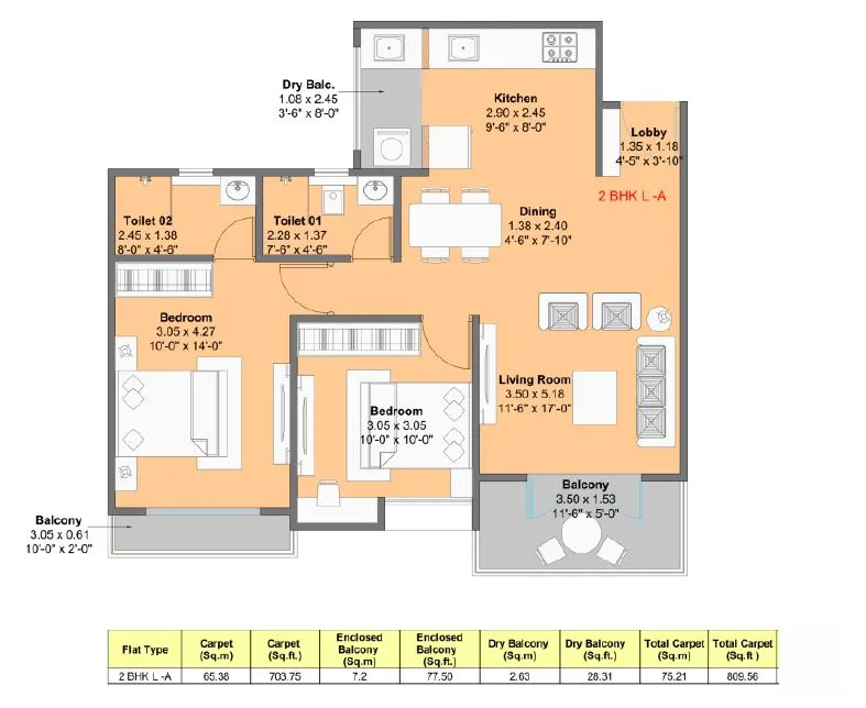 Kohinoor Viva Pixel Unit plan - 810 sq.ft.