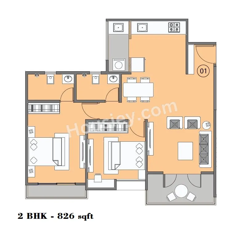 Kohinoor Viva Pixel Unit plan - 826 sq.ft.