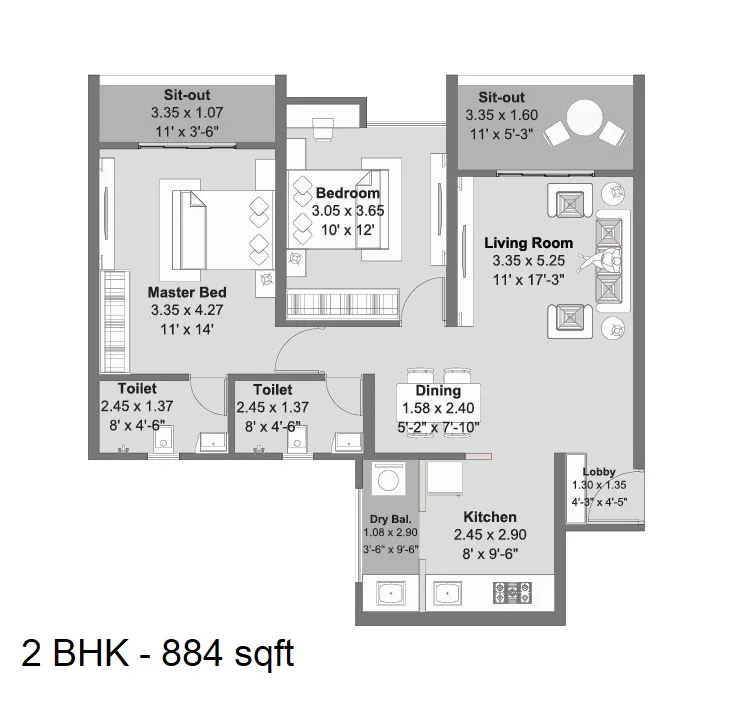 Kohinoor Westview Reserve Unit plan - 884 sq.ft.