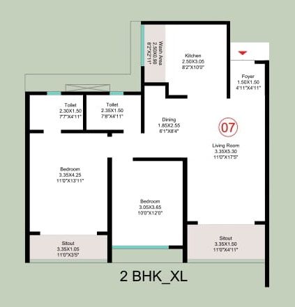 Kohinoor Woodshire Unit plan - 895 sq.ft.