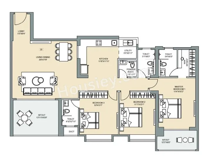 Kolte Patil 24k Sereno Unit plan - 1664 sq.ft.