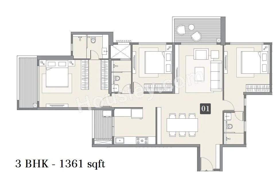 Kolte Patil 24k Altura Unit plan - 1361 sq.ft.