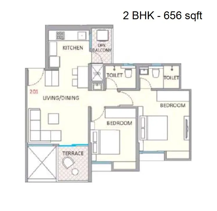 Kolte Patil Little Earth Unit plan - 656 sq.ft.