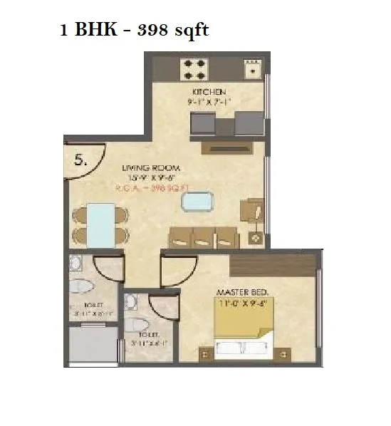 Konark Zen Gardens Unit plan - 398 sq.ft.