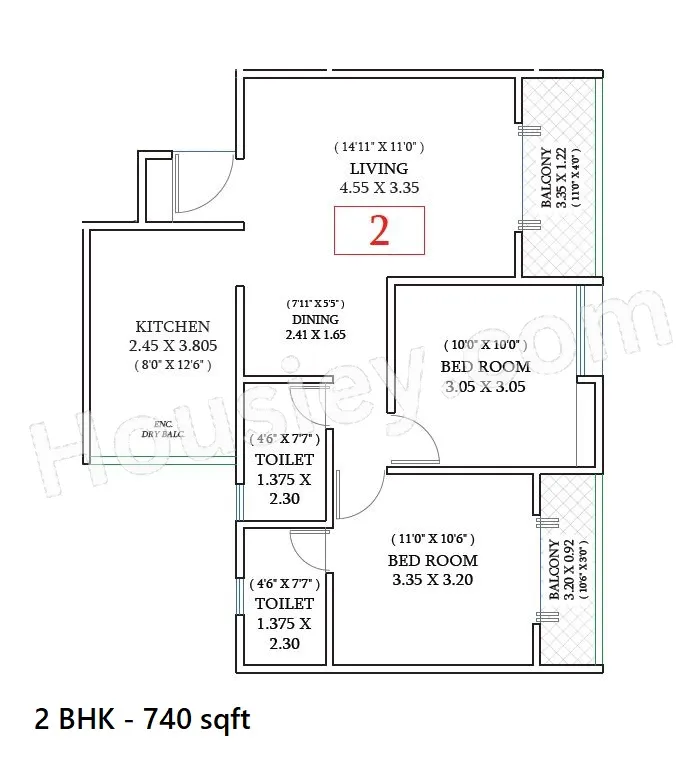 Triaa Kosmic kourtyard Unit plan - 740 sq.ft.