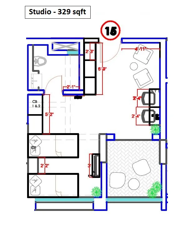 Krisala 41 Presidency Towers Unit plan - 329 sq.ft.