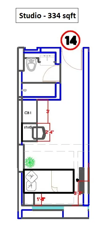 Krisala 41 Presidency Towers Unit plan - 334 sq.ft.