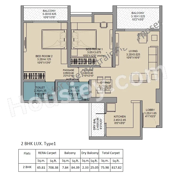 Krisala 41 Zoy Unit plan - 817 sq.ft.