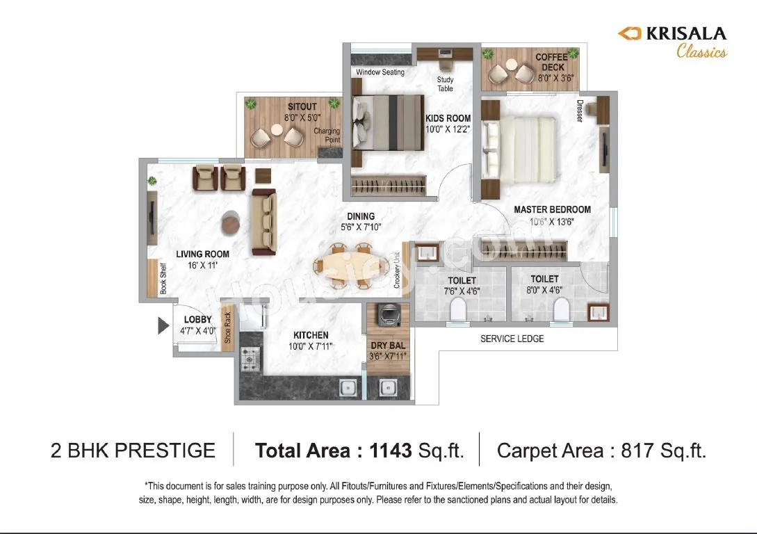 Krisala Luxovert Unit plan - 817 sq.ft.