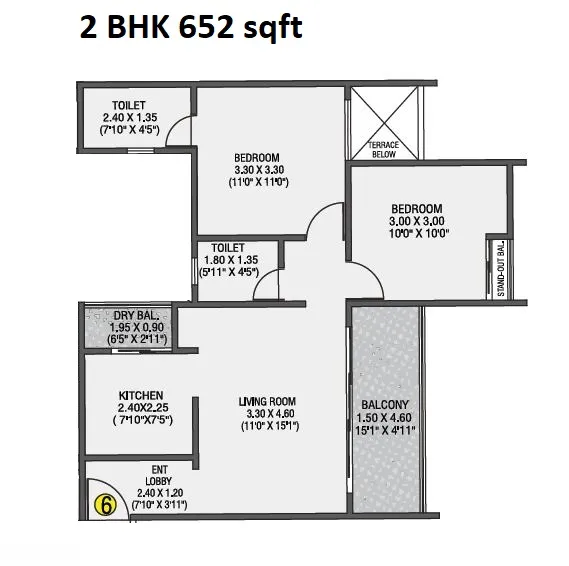 Krishna Amarillo Phase I Unit plan - 652 sq.ft.