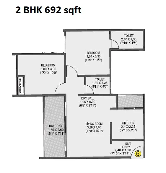 Krishna Amarillo Phase I Unit plan - 692 sq.ft.