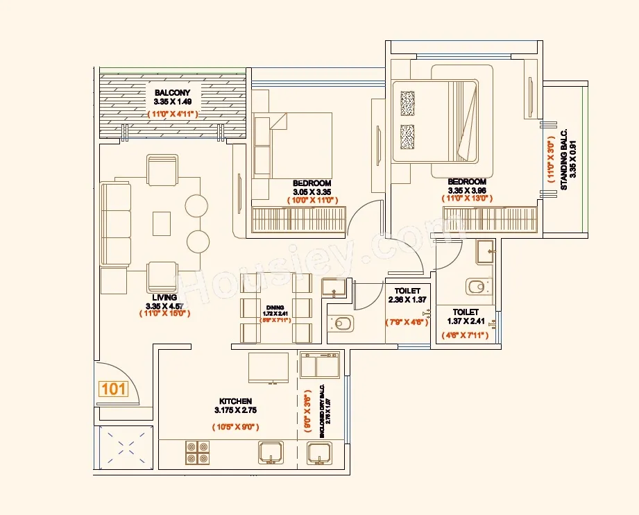 Krishna Austin Unit plan - 830 sq.ft.
