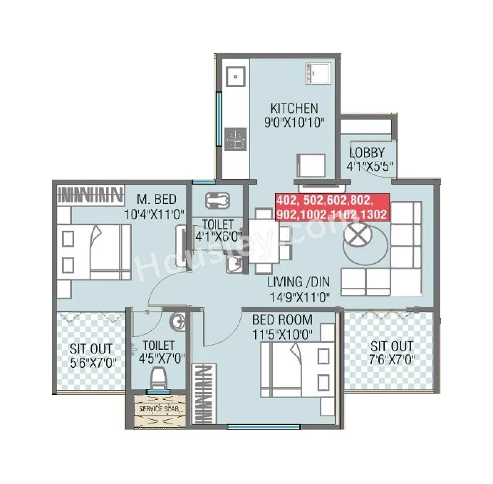 Krupasindhu Town Square Unit plan - 715 sq.ft.