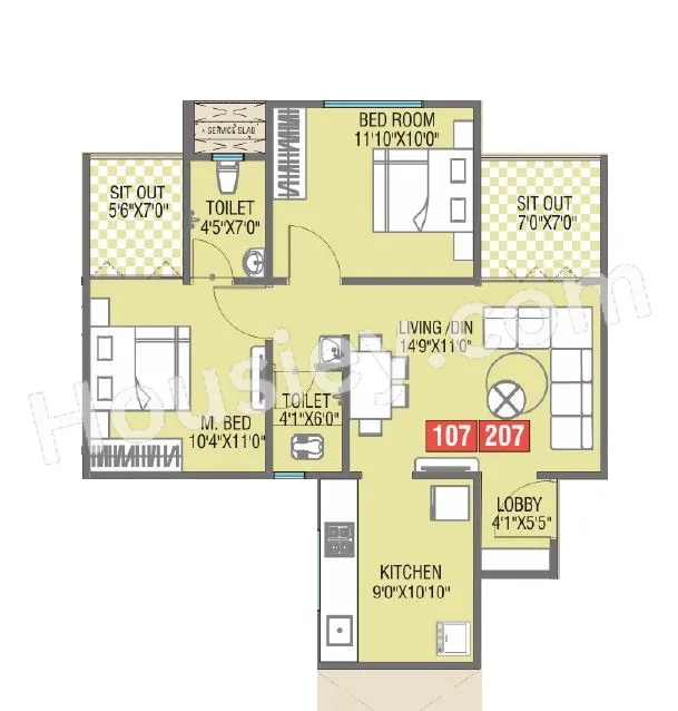 Krupasindhu Town Square Unit plan - 716 sq.ft.