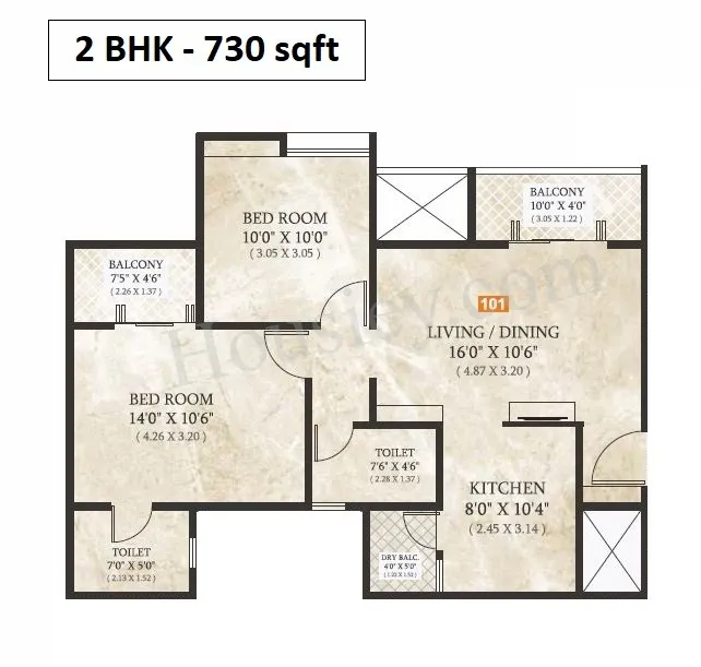 Kuber Antonia Unit plan - 730 sq.ft.
