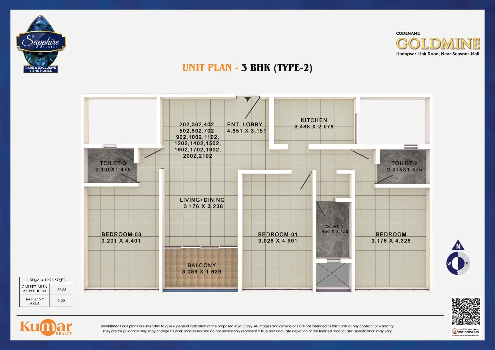 Kumar Goldmine Sapphire Unit plan - 1119 sq.ft.