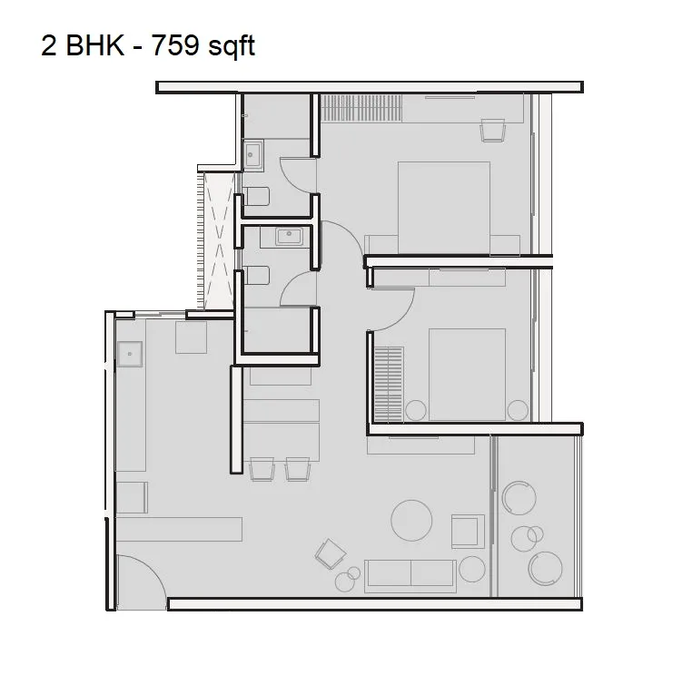 Kumar Parth Tower Unit plan - 759 sq.ft.