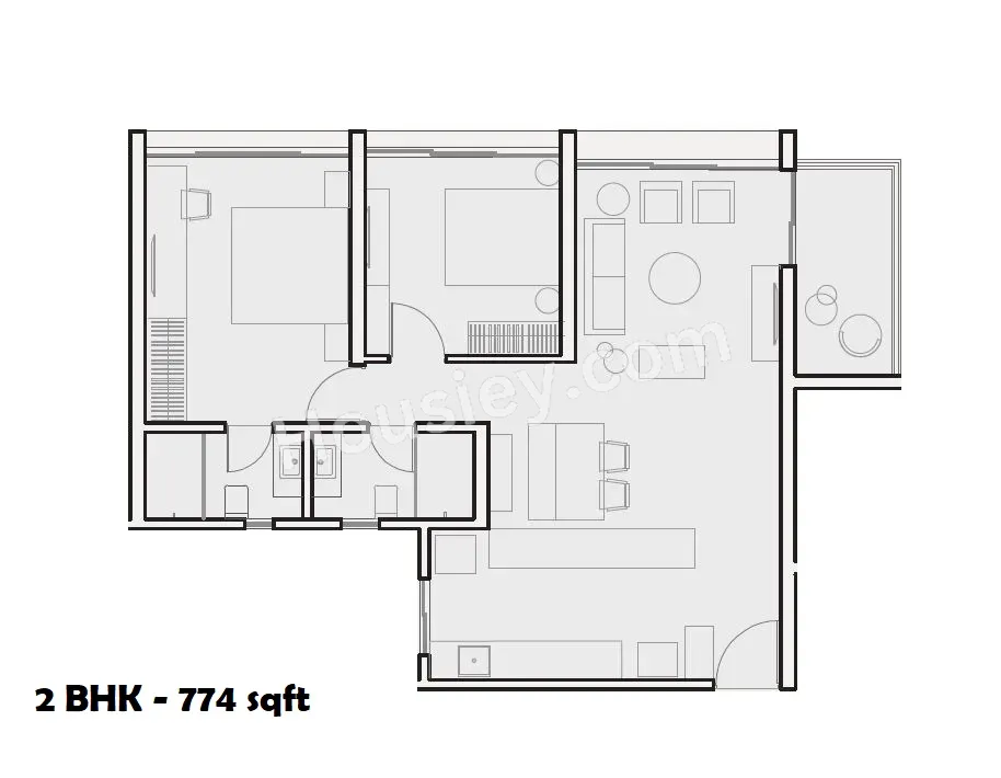 Kumar Parth Tower Unit plan - 774 sq.ft.