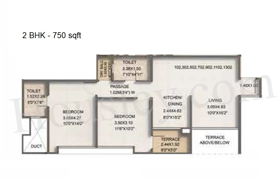 Kumar Pebble Park Unit plan - 750 sq.ft.