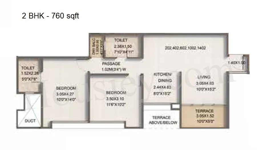 Kumar Pebble Park Unit plan - 760 sq.ft.