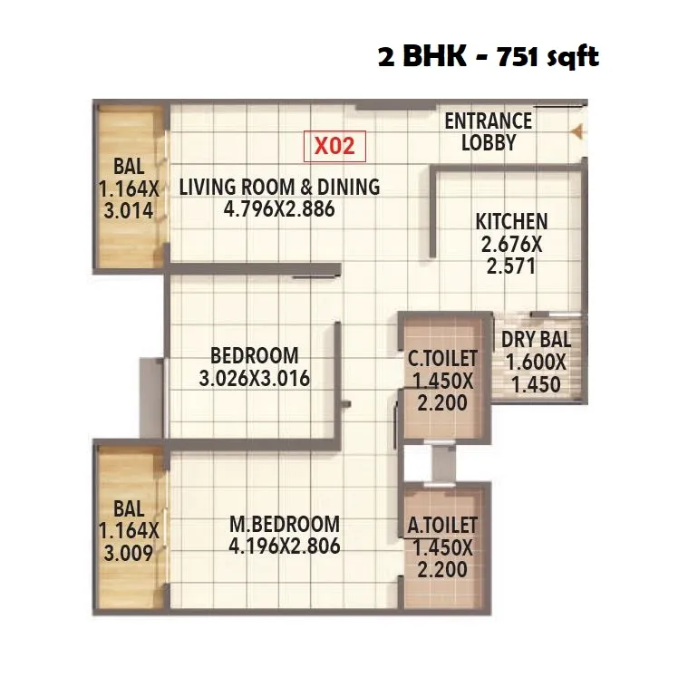 Kumar Prakruti Unit plan - 751 sq.ft.