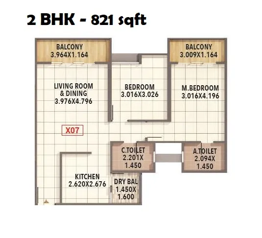 Kumar Prakruti Unit plan - 821 sq.ft.
