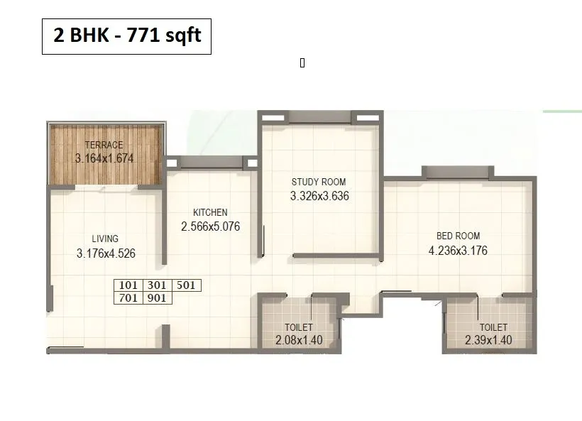 Kumar Priyadarshan Unit plan - 771 sq.ft.