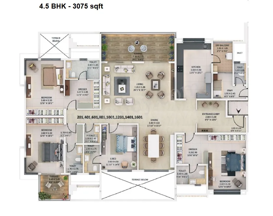 Kumar Sanctum Unit plan - 3075 sq.ft.