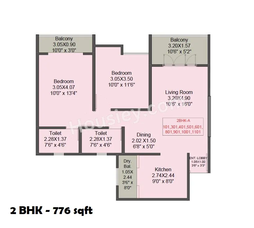 Kohinoor Shangrila Unit plan - 776 sq.ft.