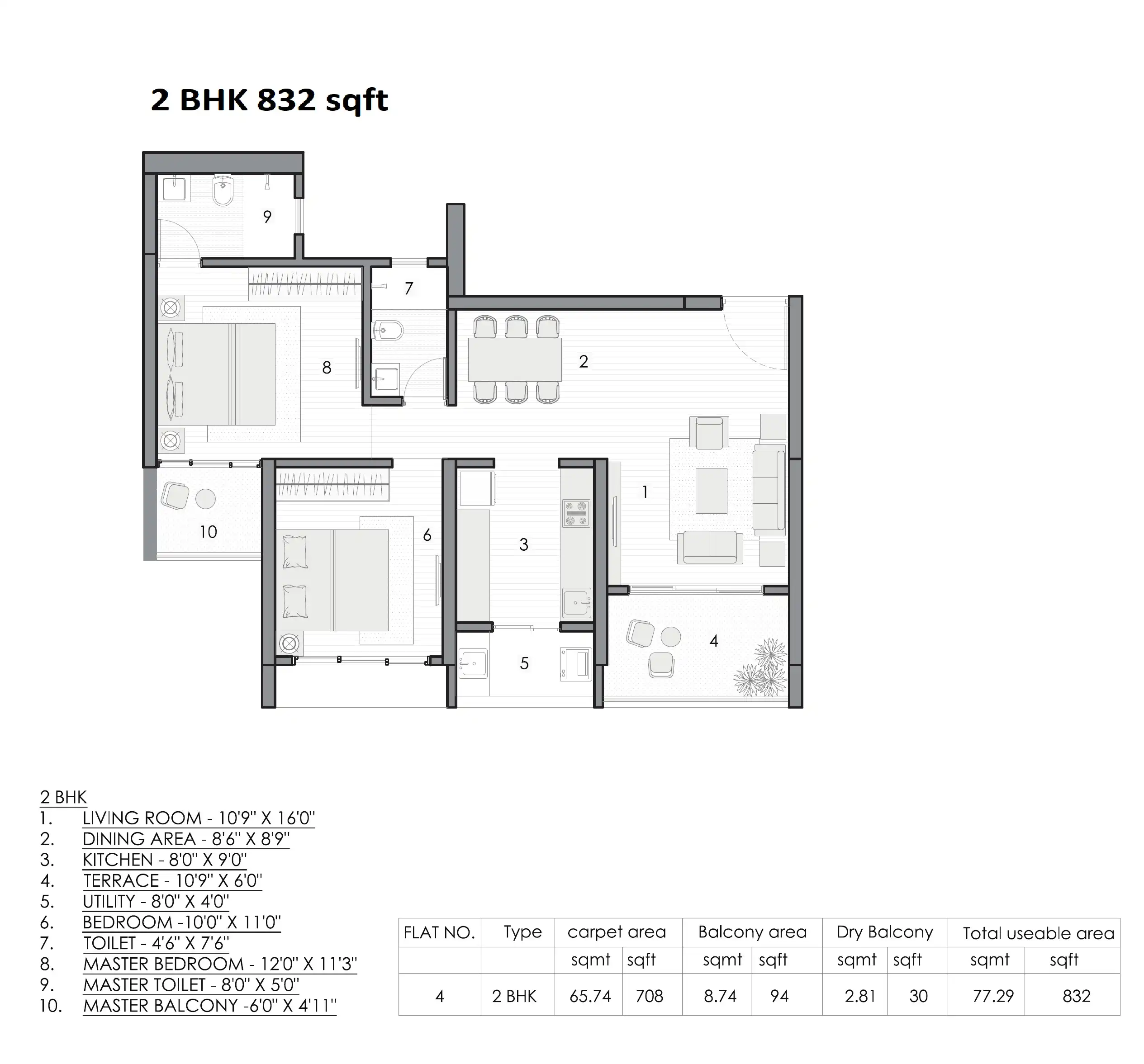 Unit plan - 832 sq.ft.