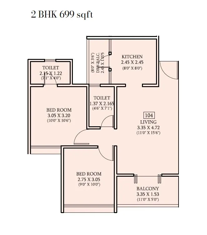 Kundan Easterlia Unit plan - 699 sq.ft.