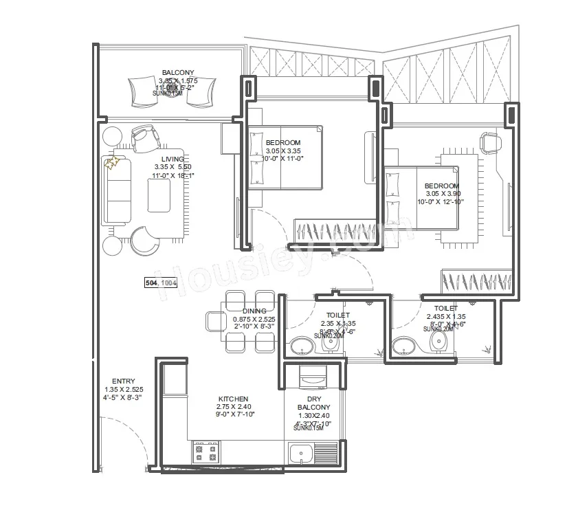 Kundan Espacio Unit plan - 797 sq.ft.