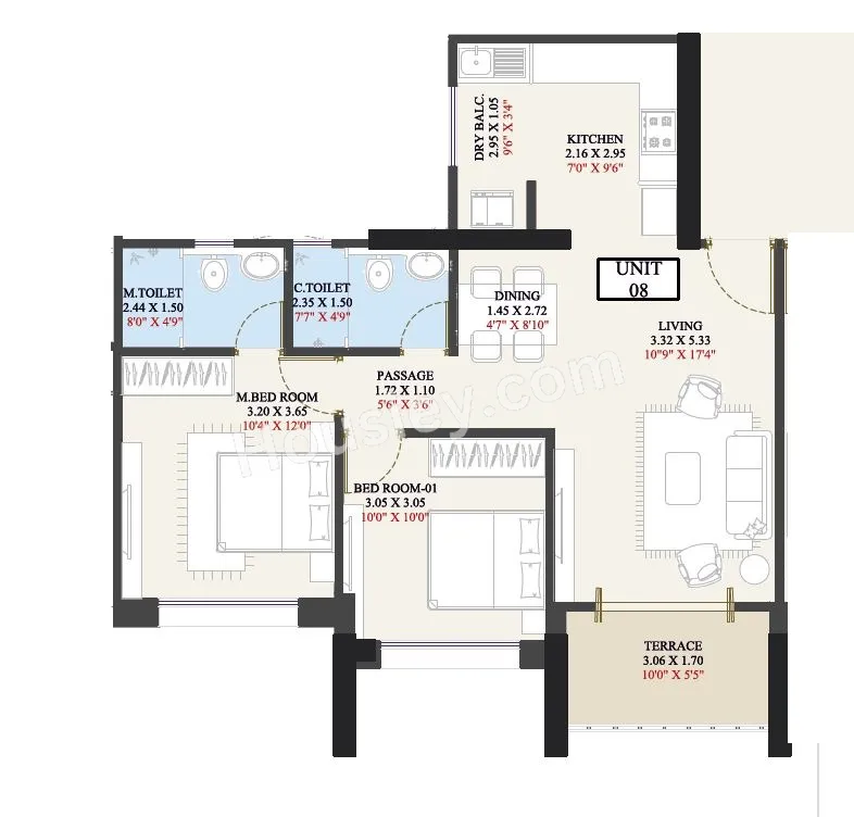Kundan Eternia 2O Unit plan - 761 sq.ft.