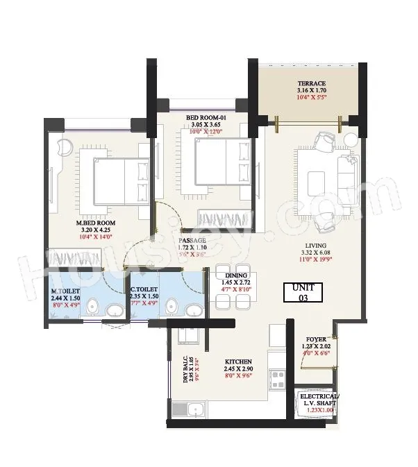 Kundan Eternia 2O Unit plan - 871 sq.ft.