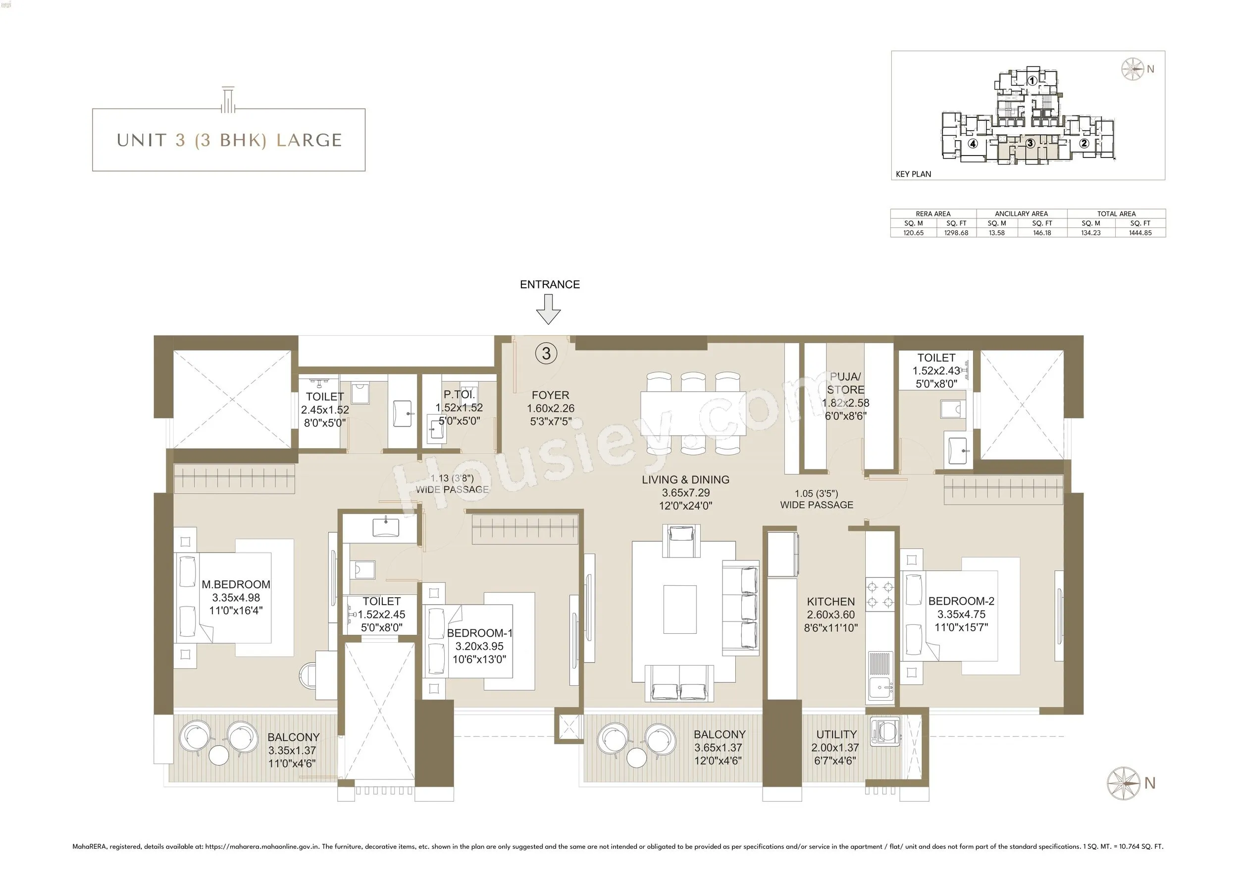L&T The Gateway Unit plan - 1445 sq.ft.
