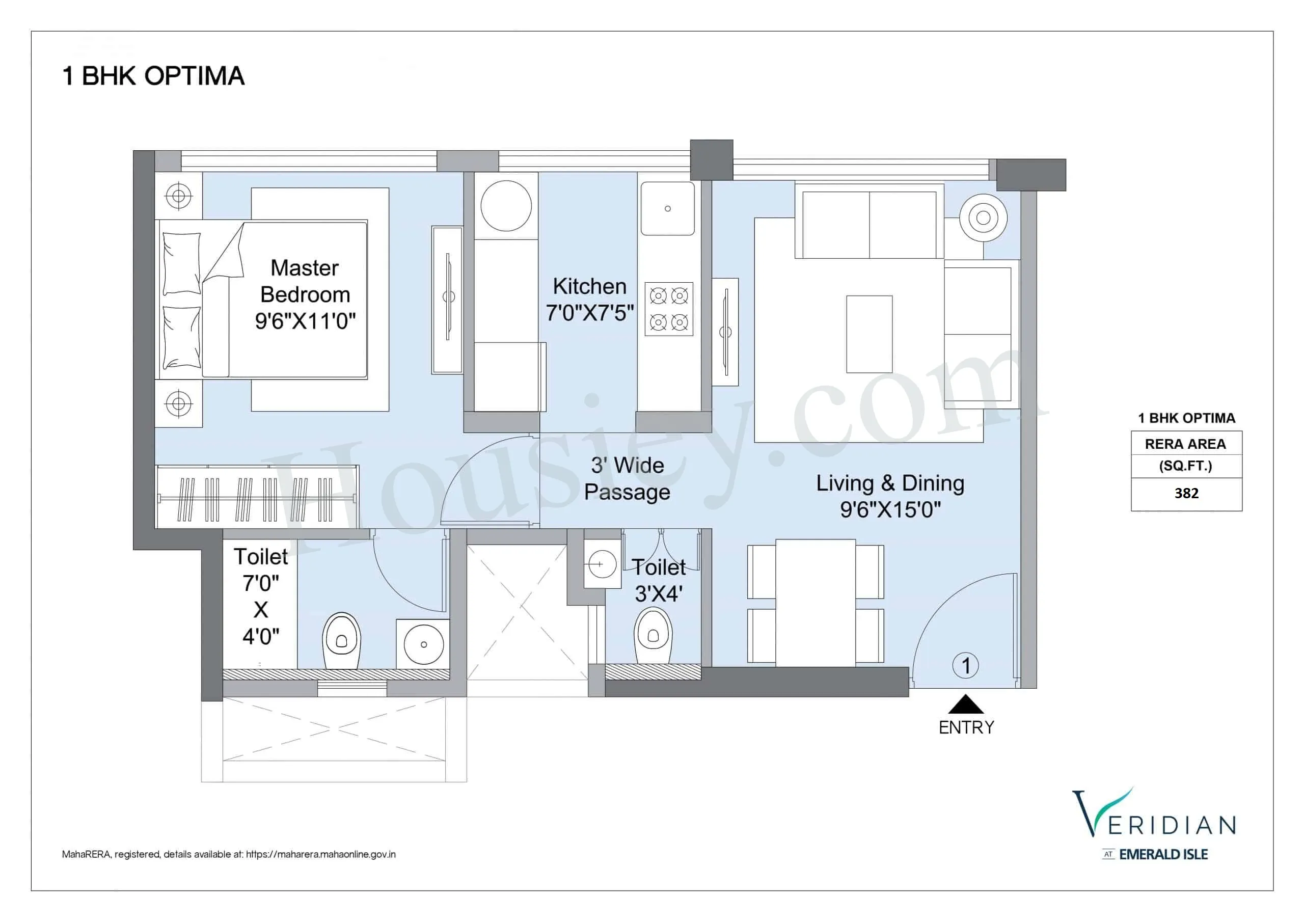 L&T Veridian Unit plan - 382 sq.ft.
