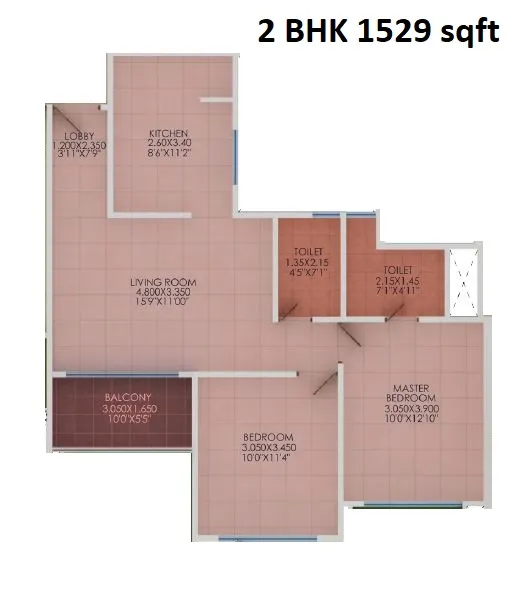 Manav La Centra Unit plan - 1529 sq.ft.
