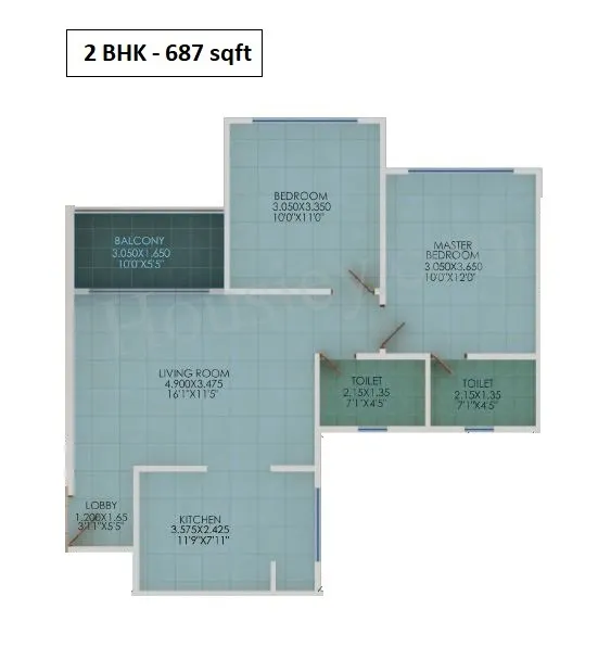 Manav La Centra Unit plan - 687 sq.ft.