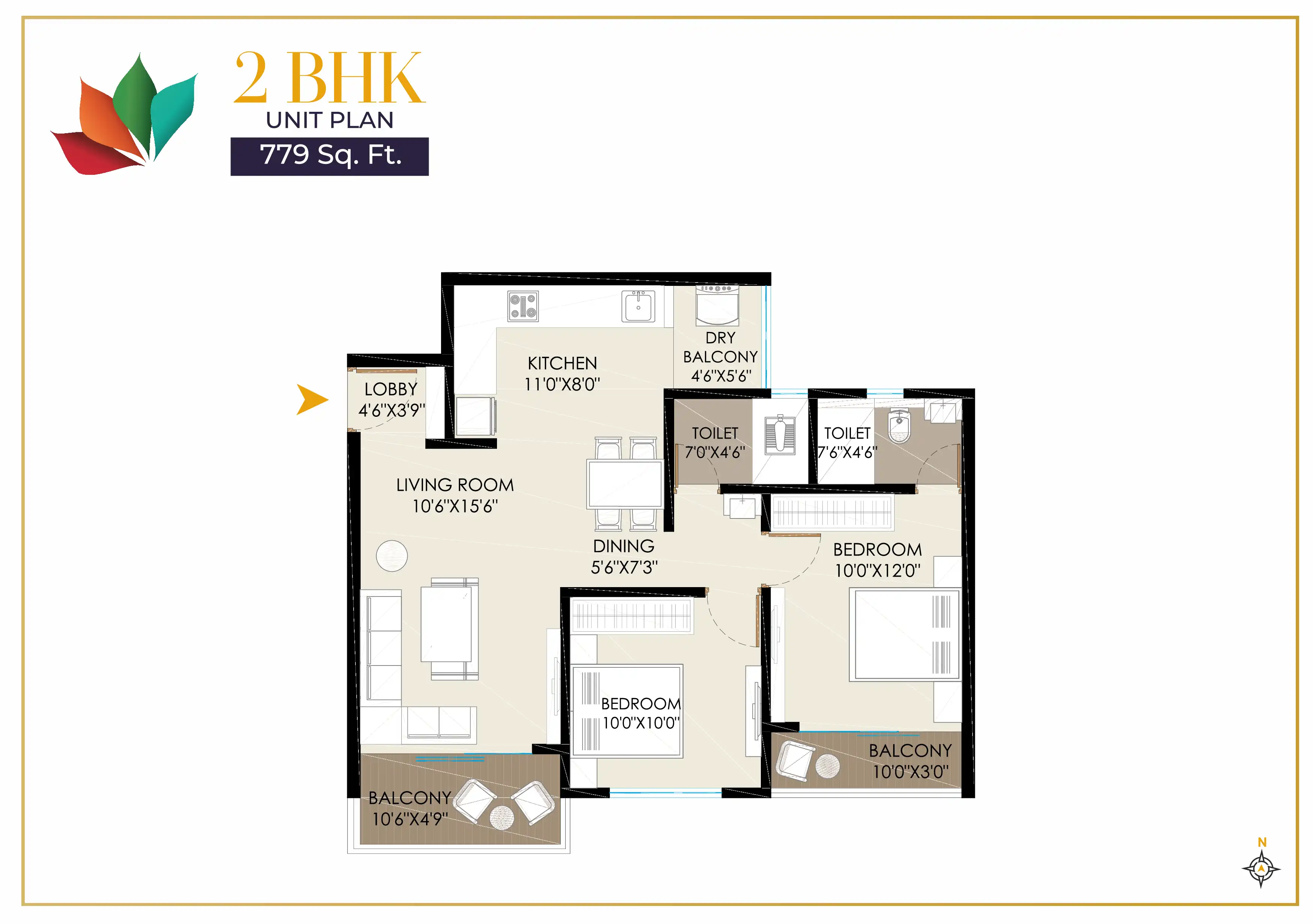 Landmark Luxuria Unit plan - 779 sq.ft.