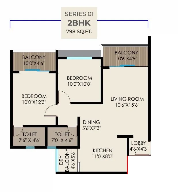 Landmark Luxuria Unit plan - 798 sq.ft.