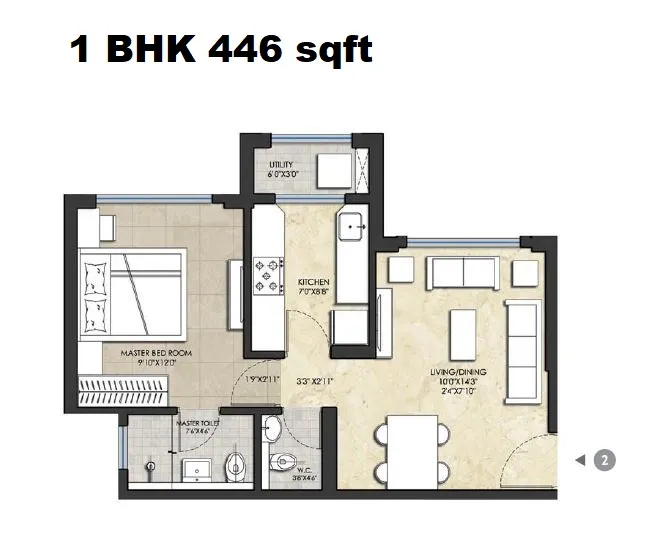 Lodha Amara Unit plan - 446 sq.ft.